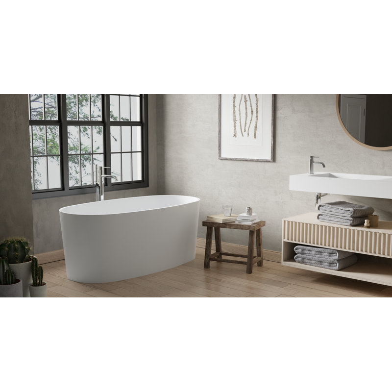Baignoire autoportante en résine de trempage avec trop-plein et drain BW-08-G de 61 po x 31,5 po Badeloft, Blanc brillant