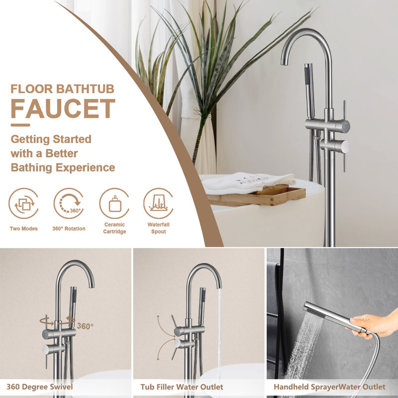 Freestanding Tub Filler with Diverter, Brushed Nickel