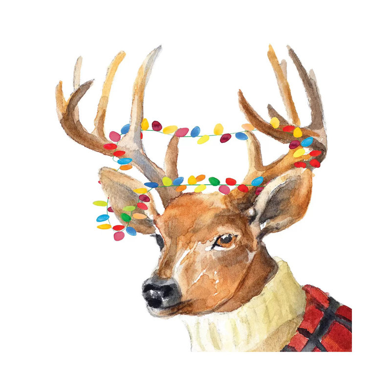 Christmas Lights Reindeer Sweater by Lanie Loreth - Wrapped Canvas Painting, 30.48cm H x 30.48cm W x 1.905cm D
