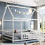Structure de lit double pleine grandeur avec toit, barrière de sécurité, base de lit pour enfant, naturel-147902086-147902083
