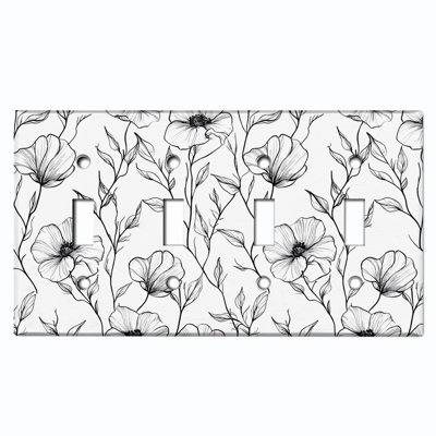 Couvercle de plaque d'interrupteur en métal; Bascule à 4 bandes US standard - Croquis élégant de fleurs sauvages