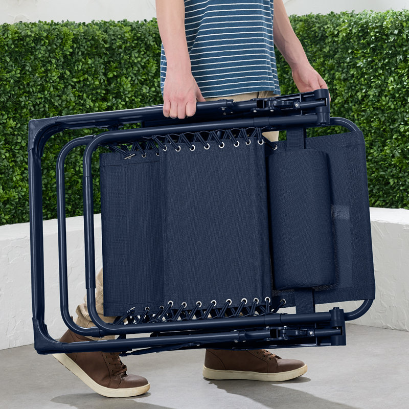  Monochromatic Zero Gravity Chair, Folding Patio Recliner W/Side Tray, Headrest - Navy