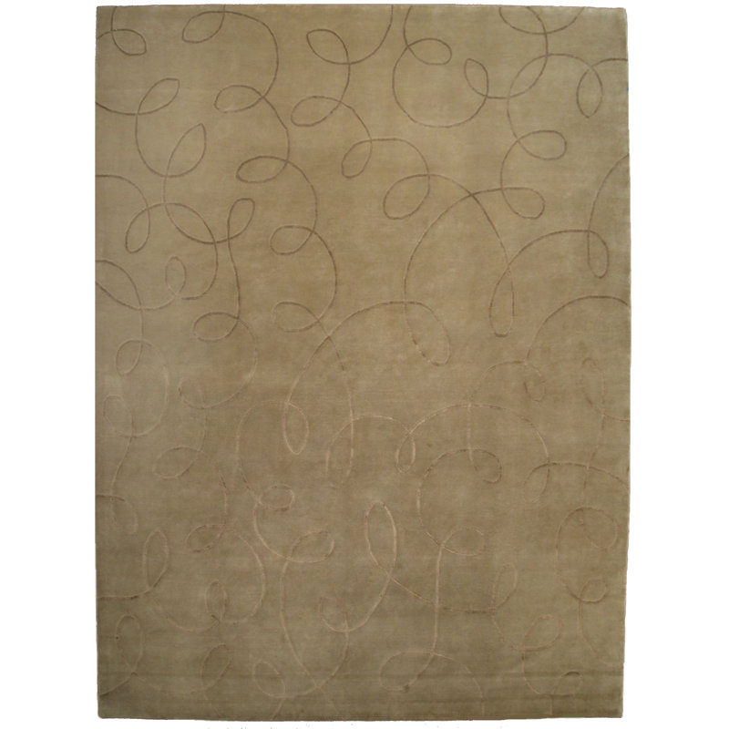 Super Tibetan hand-knotted Wool/Bamboo Silk Beige Area Rug, 8'X10'