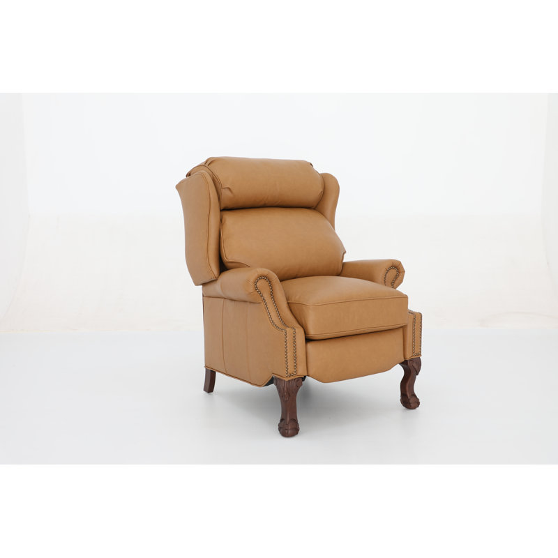 Verne 34" Wide Genuine Leather Manual Wing Chair Recliner, Brown