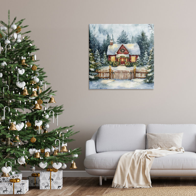 «Scenic Winter Cottage», art mural sur toile par Michael McKinney, H 36 po x l 36 po