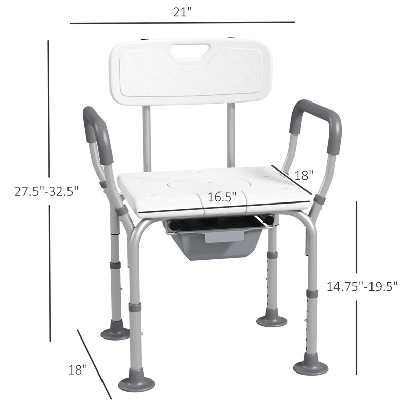 White Bath Seat With Back - 31 & Toilet Chair, Adjustable Shower Chair Seat,