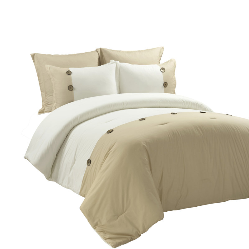 Ensemble d'édredon ferme en coton à boutons lin, Édredon de grand lit + 4 pièces additionnelles, Bleu marine