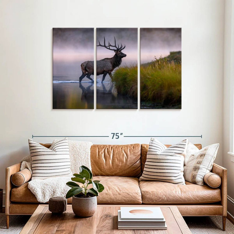 Elk Bull dans l'eau, H 36 po x l 57 po