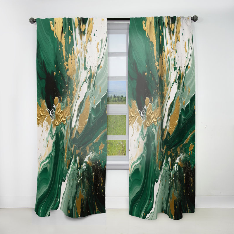 Vert et or liquide Magic I - Rideau moderne - Velours obscurcissant - 1 panneau, L 52 po x L 90 po