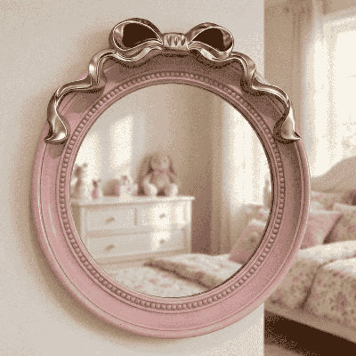 Miroir mural rond rose 18 pouces avec nœud doré, cadeaux pour elle, décor décoratif