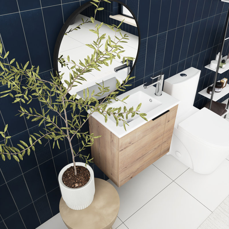 22'' Single Bathroom Vanity with Ceramic Top, Imitative Oak