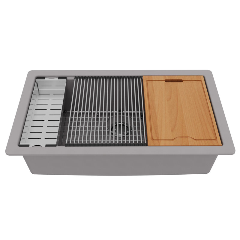 Évier de cuisine à simple cuve encastrable 32-1 / 2 po x 19-1 / 4 po Karran Quartz, Gris