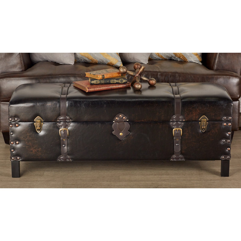 Banc de rangement en similicuir Cagle avec garniture cloutée et sangles à boucles (ensemble de 3)
