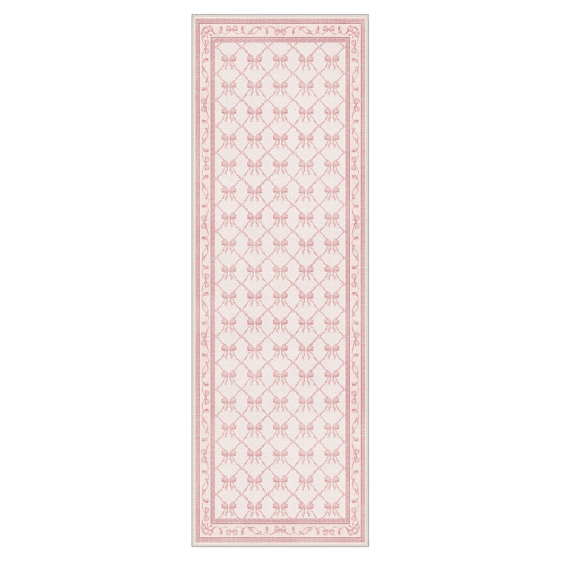 Coquette Pink Bow Trellis Machine Washable Non-slip Area Rug, Runner 2'6" x 8'