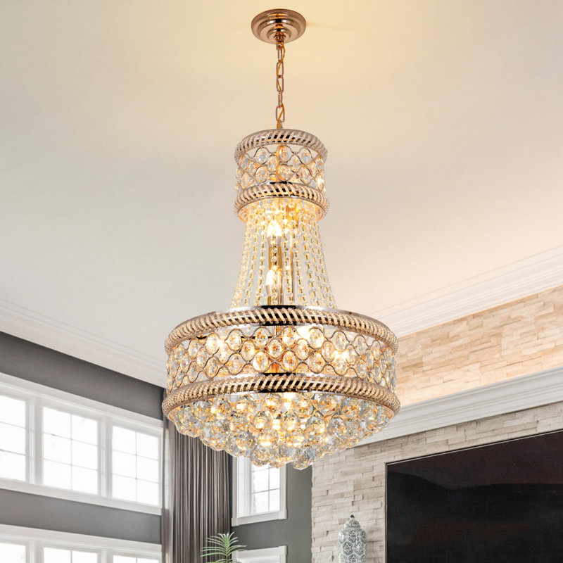 9 Light Dimmable 19 '' Tiered Chandelier with  Crystal Accents and Rose  Gold Finish