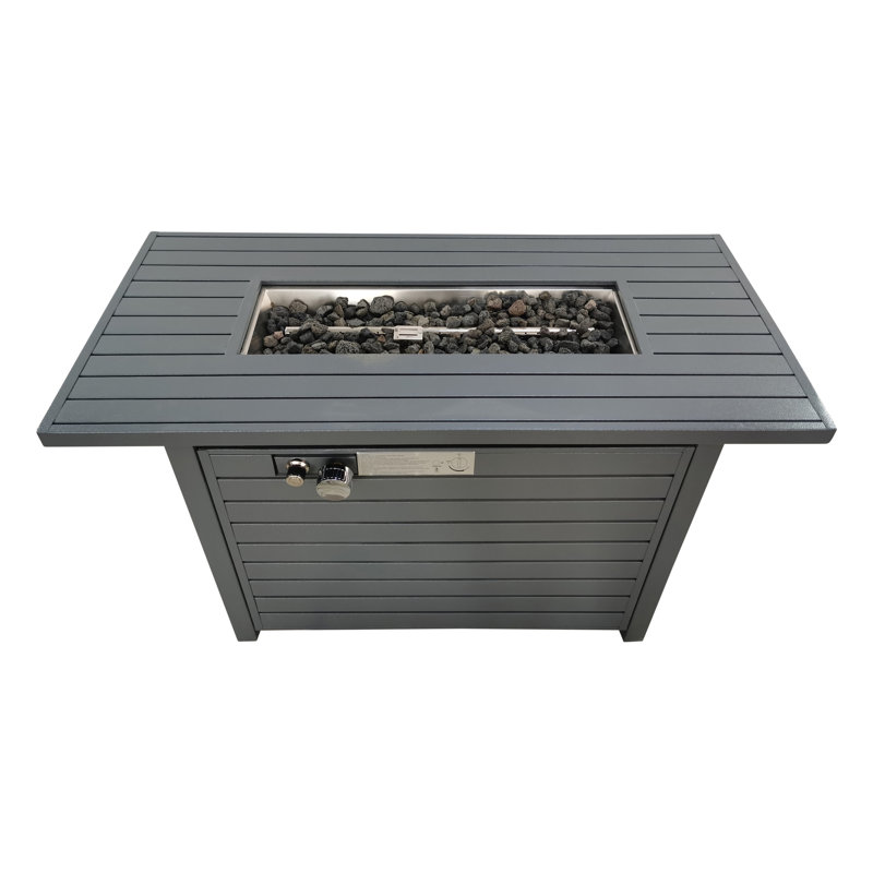 Zanette 25'' H x 42'' W Steel Propane Outdoor Fire Pit Table with Lid, Grey