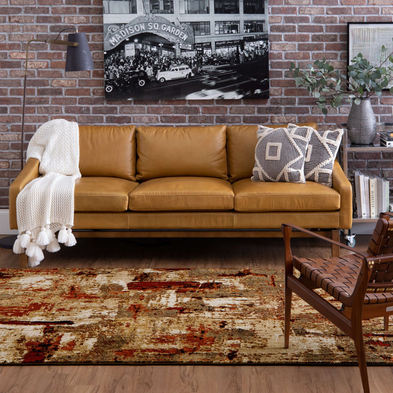 Treviso Gold Abstract 5'3" x 7'10" Machine-Woven Wool Blend Rug