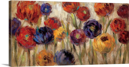 «Asters and Mums» par Silvia Vassileva, reproduction d'art, H 18 po x l 36 po x P 1,5 po, Toile