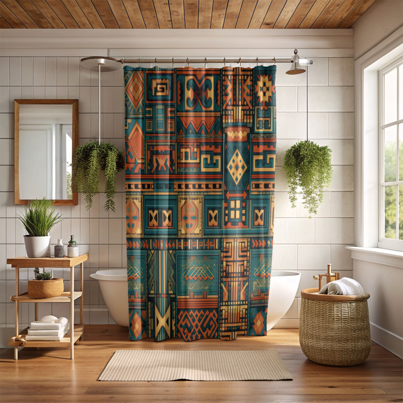 Native Patterns - Rideau de douche Premium, H 74 po x l 71 po