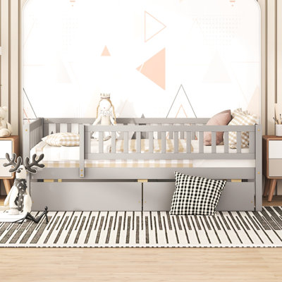 Gray Daybed With Two Drawers - Made Pine Wood Full Size In Solid For Bedroom Comfort
