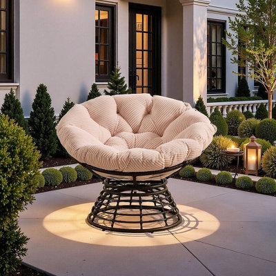 Fauteuil ergonomique Papasan en osier avec coussin épais, pivotant à 360 °, pour une utilisation à l'extérieur