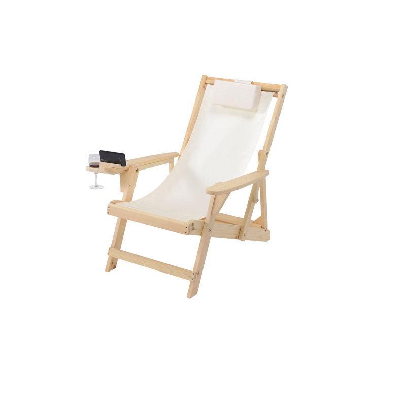 Elshad Folding Beach Chair, White, Natural