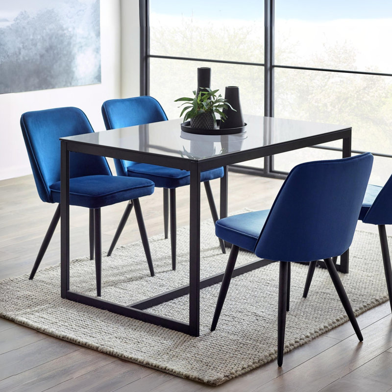 Lacreshia Glass Top Metal Base Dining Table