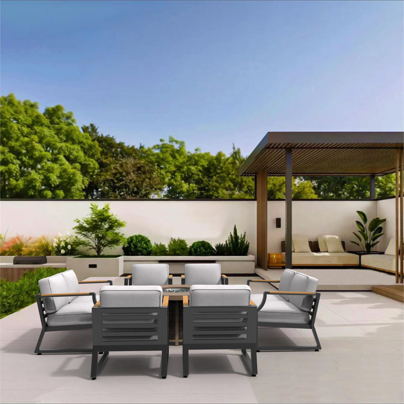 Dejontae 8 - Person Patio Conversation Set with Cushions, Black