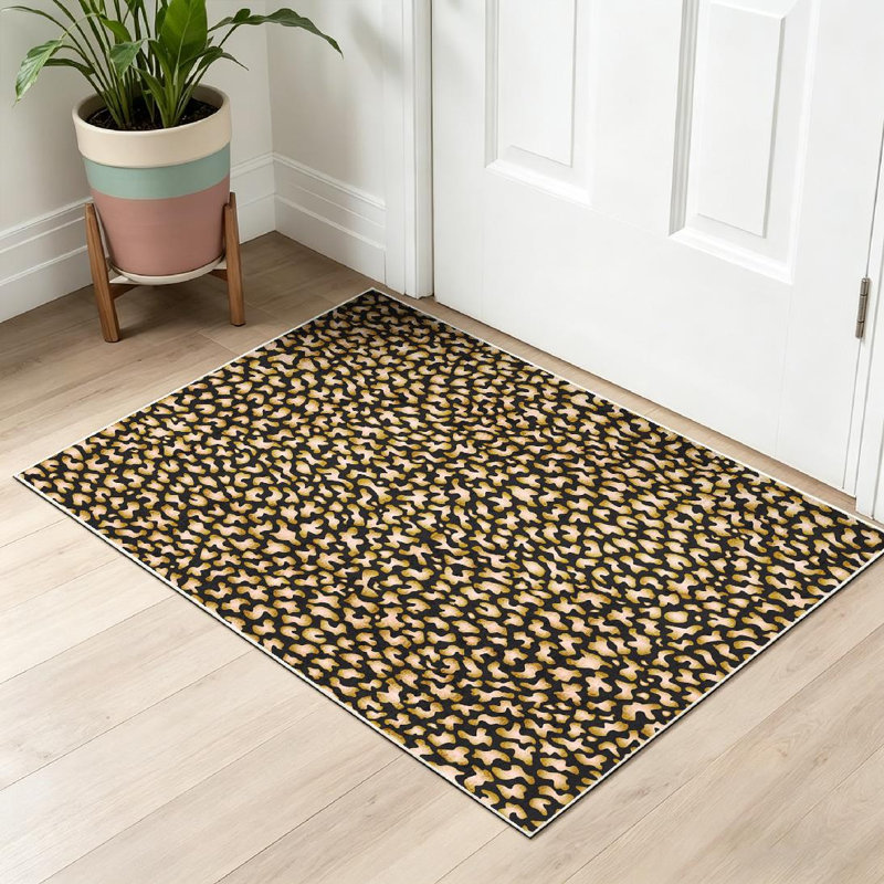 Tapis abstrait doré lavable à la machine avec taches abstraites et or, Rectangle 32 po x 47 po