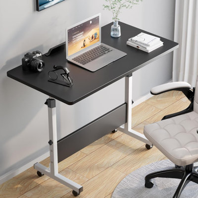 Bureau à roulettes à hauteur réglable, bureaux pour ordinateur portable, petit bureau avec roulettes pour le bureau personnel (noir)
