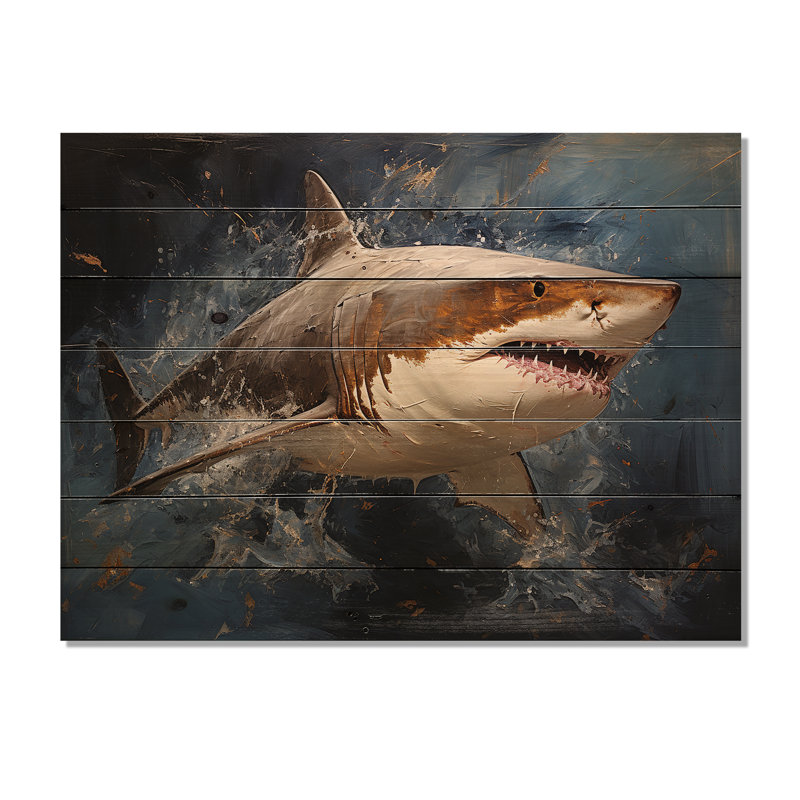 Underwater Shark Attack I - Requin sur bois, H 10 po x l 20 po