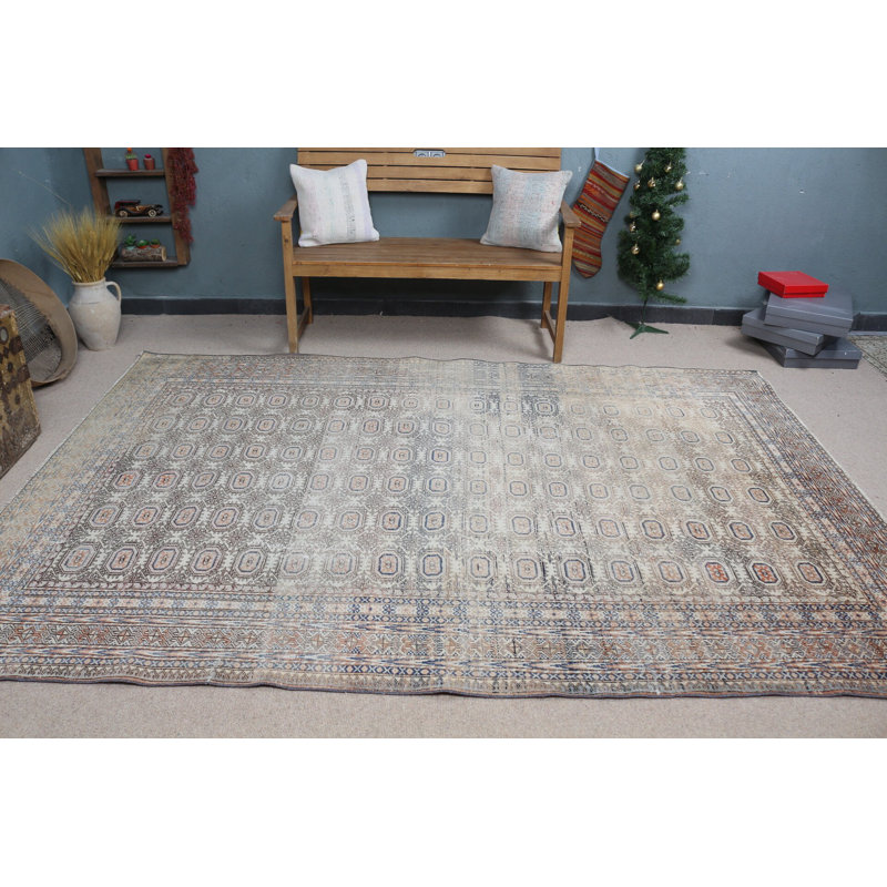 Tapis turc tissé à la main de style Oushak pour le salon avec un motif unique