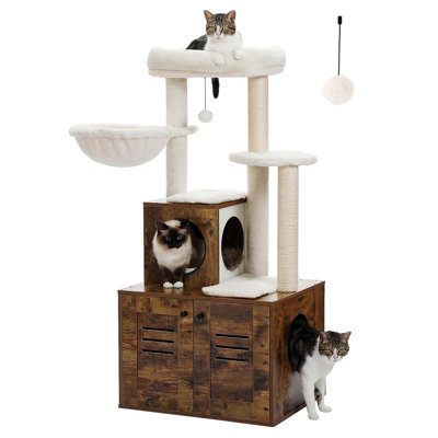Modern Wood Cat Condo With Litter Box