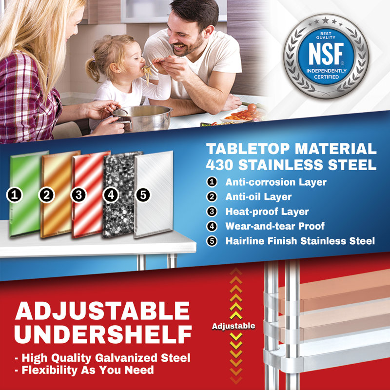 30 x 12 Inch Stainless Steel Food Prep Table with Adjustable Shelf