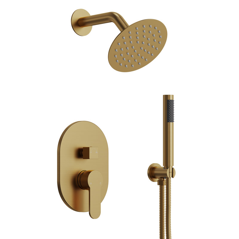  Pressure-Balanced Shower System, 6-Inch Rainfall Shower Faucet with Rough-in Valve, Brushed Gold