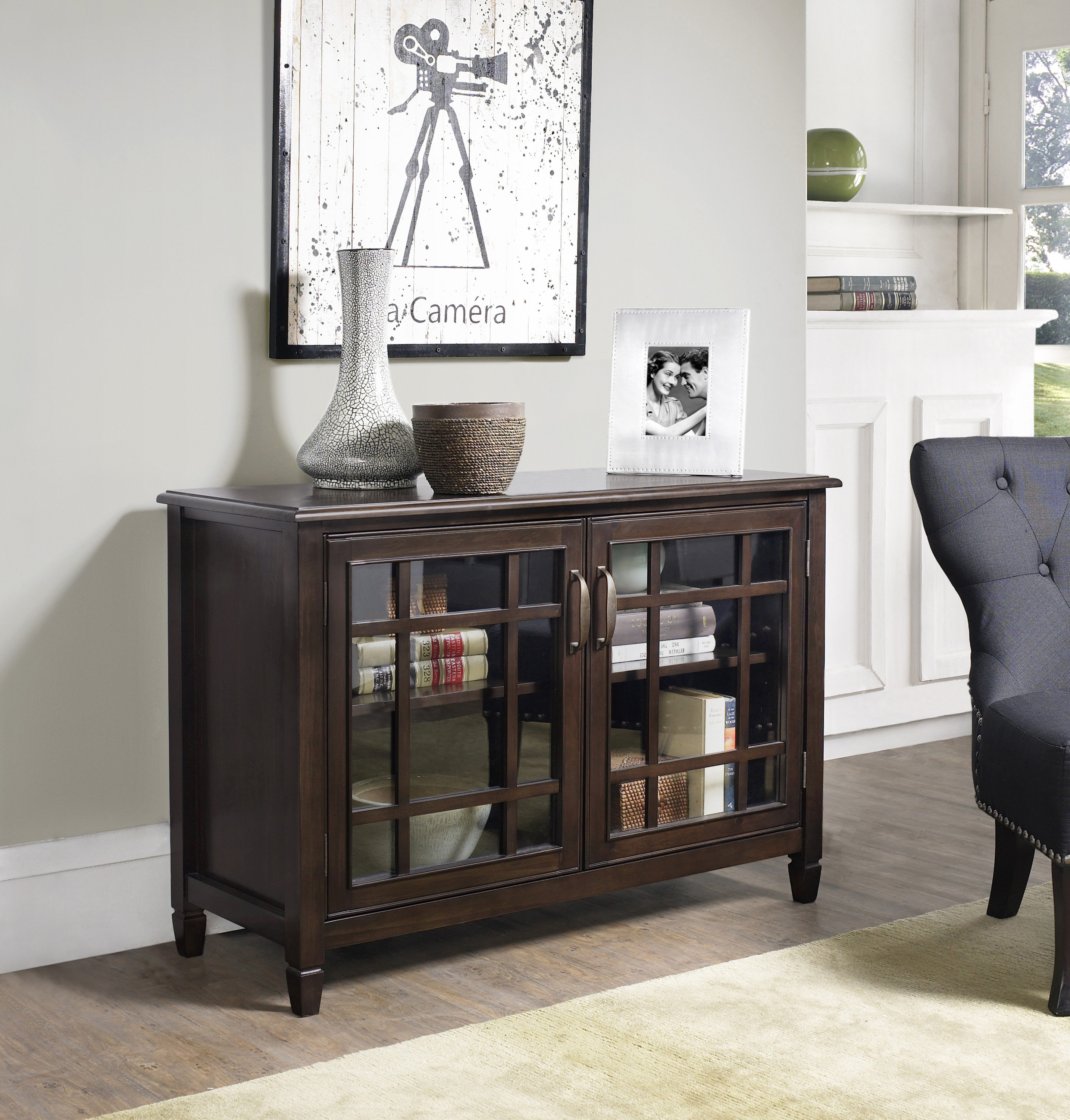 TV Stand - Color: Dark Chestnut Brown - Simpli Home Connaught 46" Wide Pine Wood Sideboard & Reviews | Wayfair