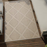 Geometric Machine Made Power Loom Polypropylene Plastic Area Rug in Khaki