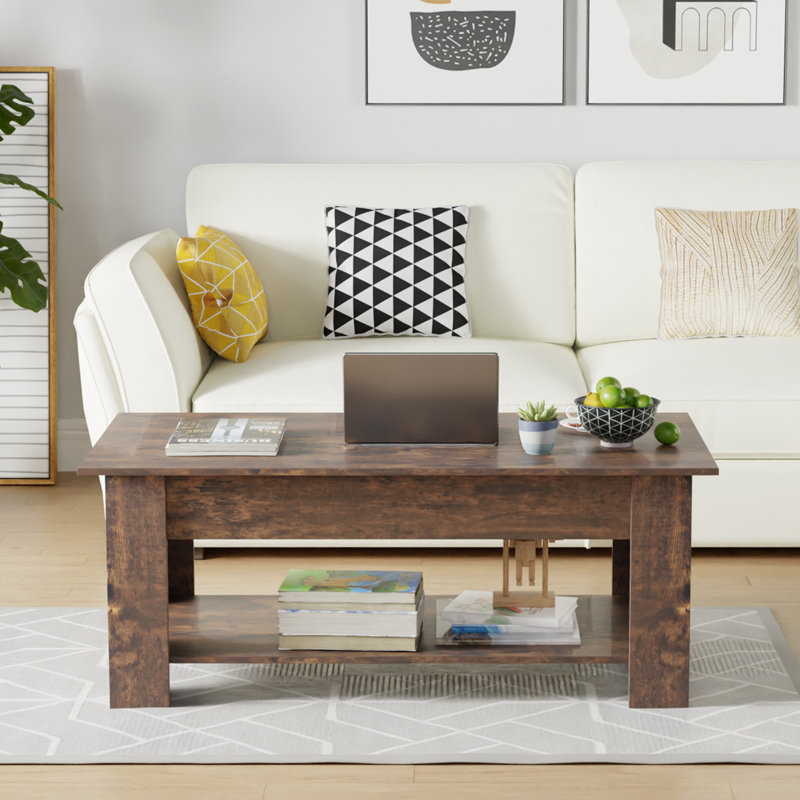 Single Coffee Table, Modern Living Room Accent Table with Wooden Top and Metal Legs for Home, Apartment and Lounge Space Use