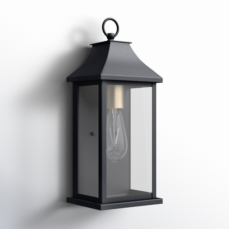 Wilcher 3-Light Dusk-to-Dawn Outdoor Wall Lantern, 15" H x 6" W x 5.3" D, Matte Black/Gold
