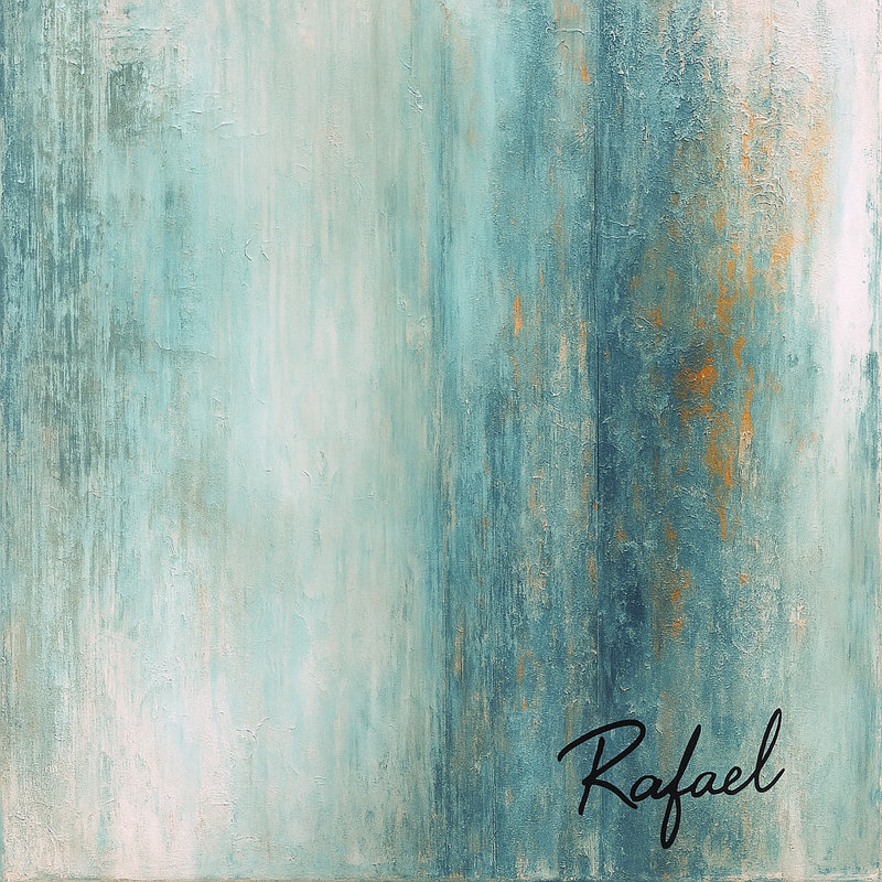 «Tranquil Drift III», art mural sur toile abstrait bleu et doré, H 20 po x l 20 po