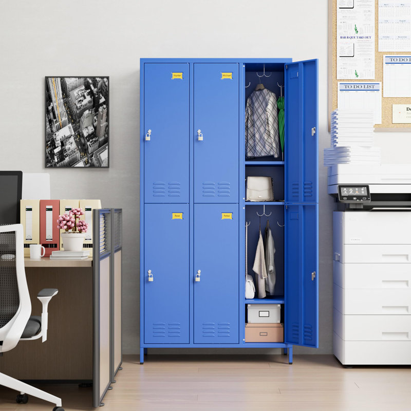 Upgraded Metal Lockers, Designed Specifically For Employee Use. Six-door Metal Lockers With Locks And Name Card Slots. Industrial-grade Lockers With 18 Hooks. Suitable For Offices, Gyms, And Other Similar Locations. Self-assembly Required. Blue