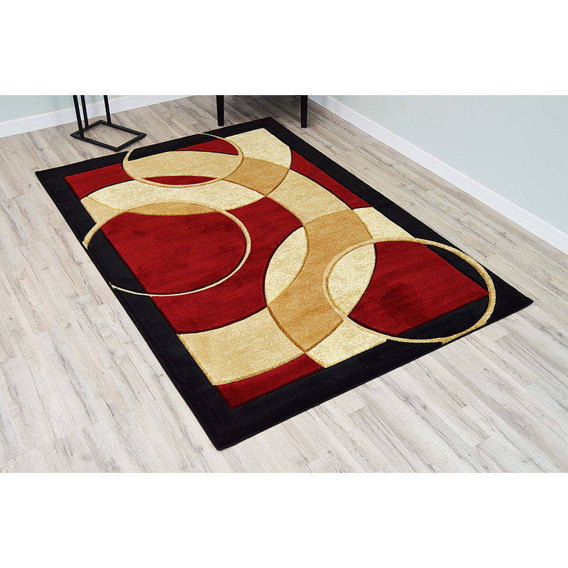 Tapis abstrait bourgogne / beige Mccampbell, Rectangle 7 pi 9 po x 10 pi 8 po