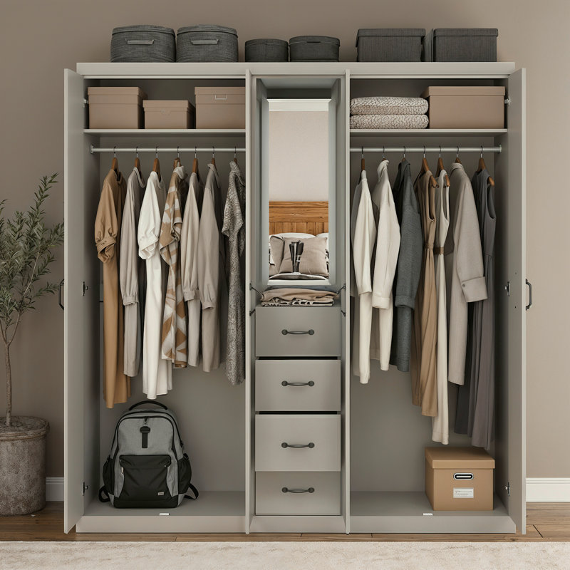 Allington 4 Door 4 Drawer Combi Fitment Wardrobe, Light Grey
