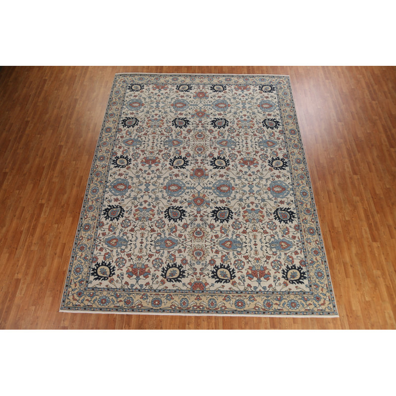 Tapis turc en laine à motif floral Heriz Serapi noué à la main 10 x 13
