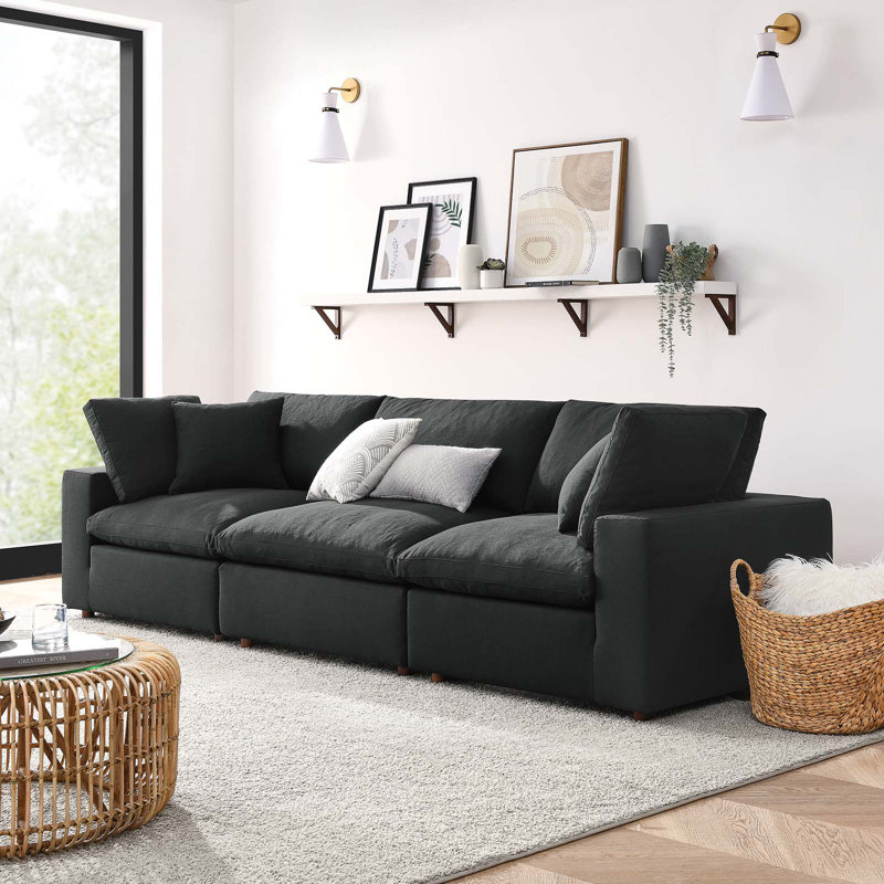 Modway Commix Down-Filled Overstuffed Upholstered Sectional Sofa Set 3 Piece, Linen Blend Blue, 31.5" H x 116.9" W x 39" D