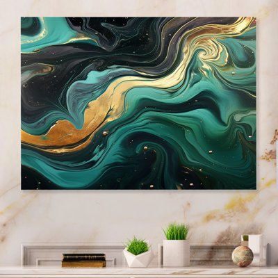 Abstract Green And Gold Marble River III - Marble Wall Decor