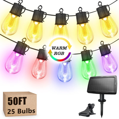Outdoor Solar String Lights Warm And Coloured 50ft Waterproof With 8 Lighting Modes 25 Led Lights Usb Charging For Outside Patio Deck Backyard Decor