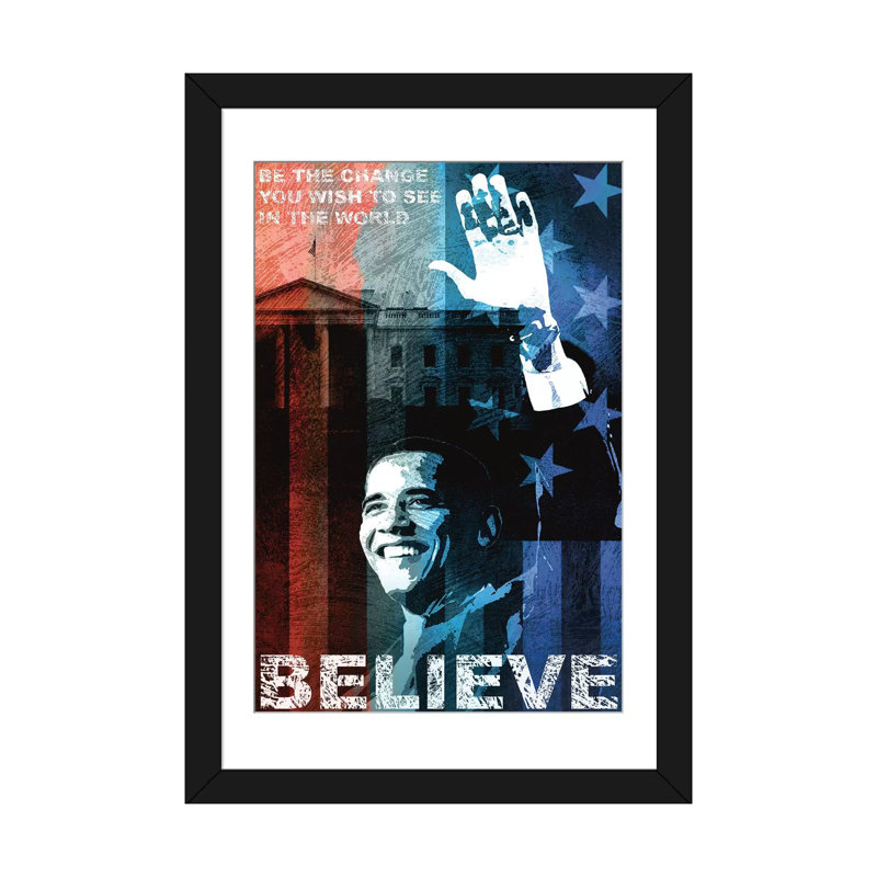 «Obama: Believe», impression sur toile, H 24 po x l 16 po x P 1 po, Papier d'art encadré noir, Blanc