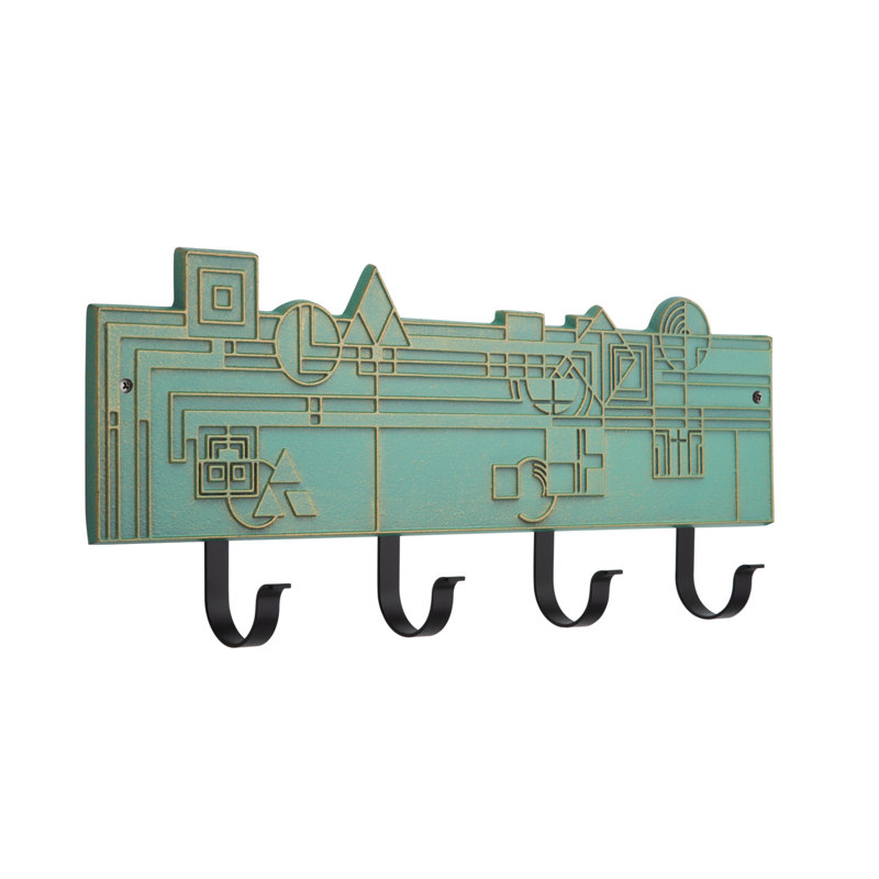 Frank Lloyd Wright December Gifts 4-Hook Plaque, Bronze Verdigris
