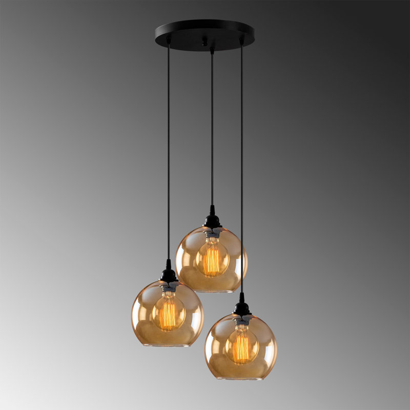 Glamorous Scandinavian Chandelier, Gold & Black, 17.3 x 17.3 inches | Adjustable Height up to 45.7 inches | Metal Body & Glass Cap, 3 x E27 Max 40W | Stylish Nostalgia Lighting for Modern Living Spaces